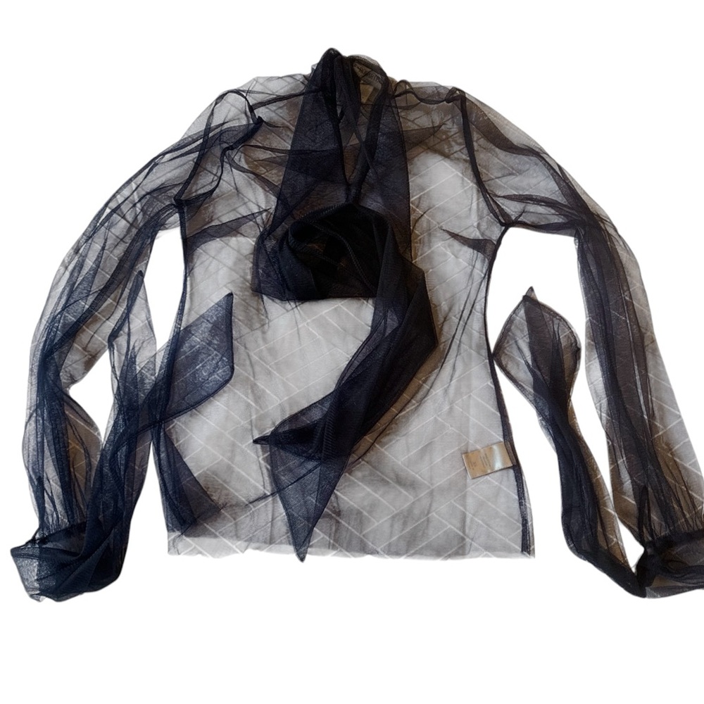 Rodarte for Target sheer navy blue bow tie long sleeve chic blouse designer top